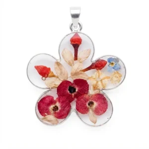 Colgante Flor con Flores Secas Naturales en Plata 925