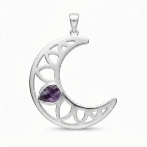Colgante Luna con Piedra Natural Morada en Plata 925