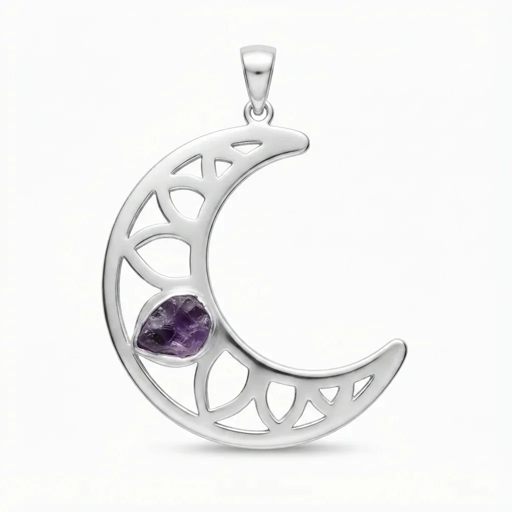 Colgante Luna con Piedra Natural Morada en Plata 925