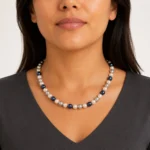 Collar de Perlas Mallorca Gris y Azul 45 cm