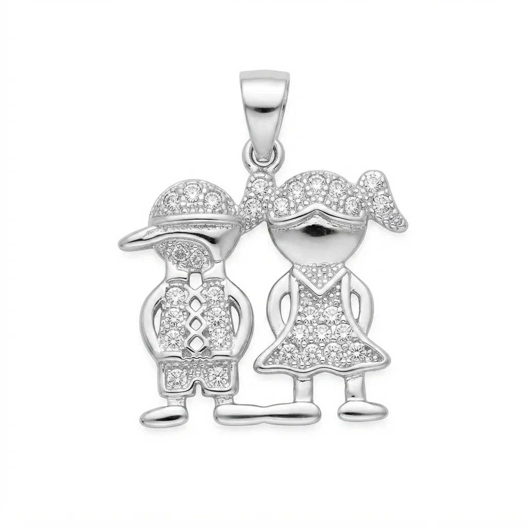 Colgante Niño y Niña en Plata 925 con Circones