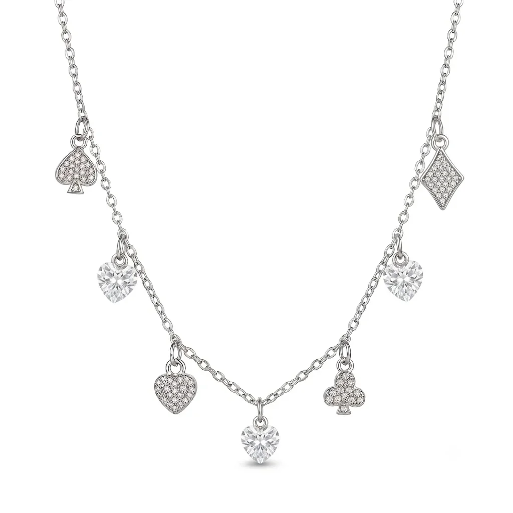 Collar de Dijes Pica, Trébol y Corazón en Plata 925