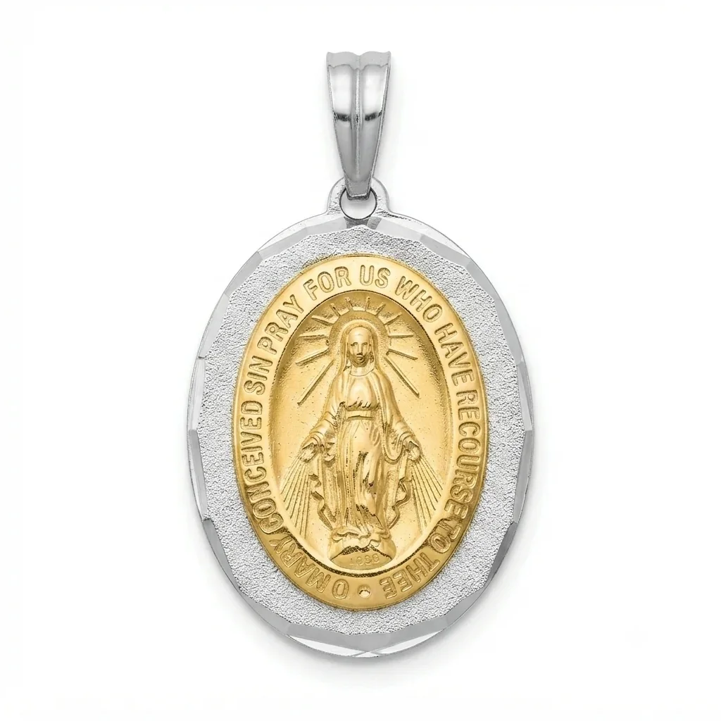 Colgante Medalla Milagrosa Oval en Plata 925 con Oro