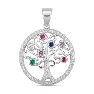 Colgante Árbol de la Vida en Plata 925 con Circones de Colores