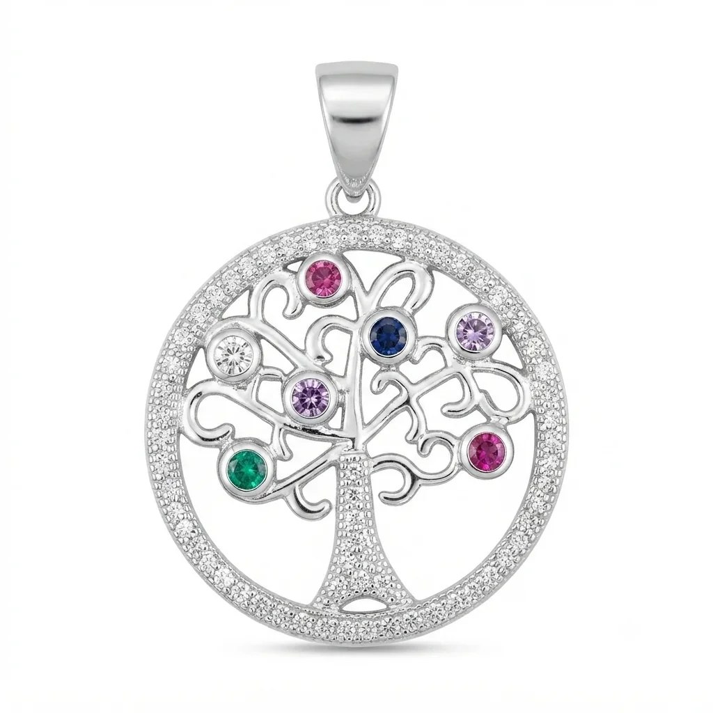 Colgante Árbol de la Vida en Plata 925 con Circones de Colores