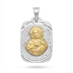 Colgante Sagrado Corazón Rectangular en Plata 925 con Oro