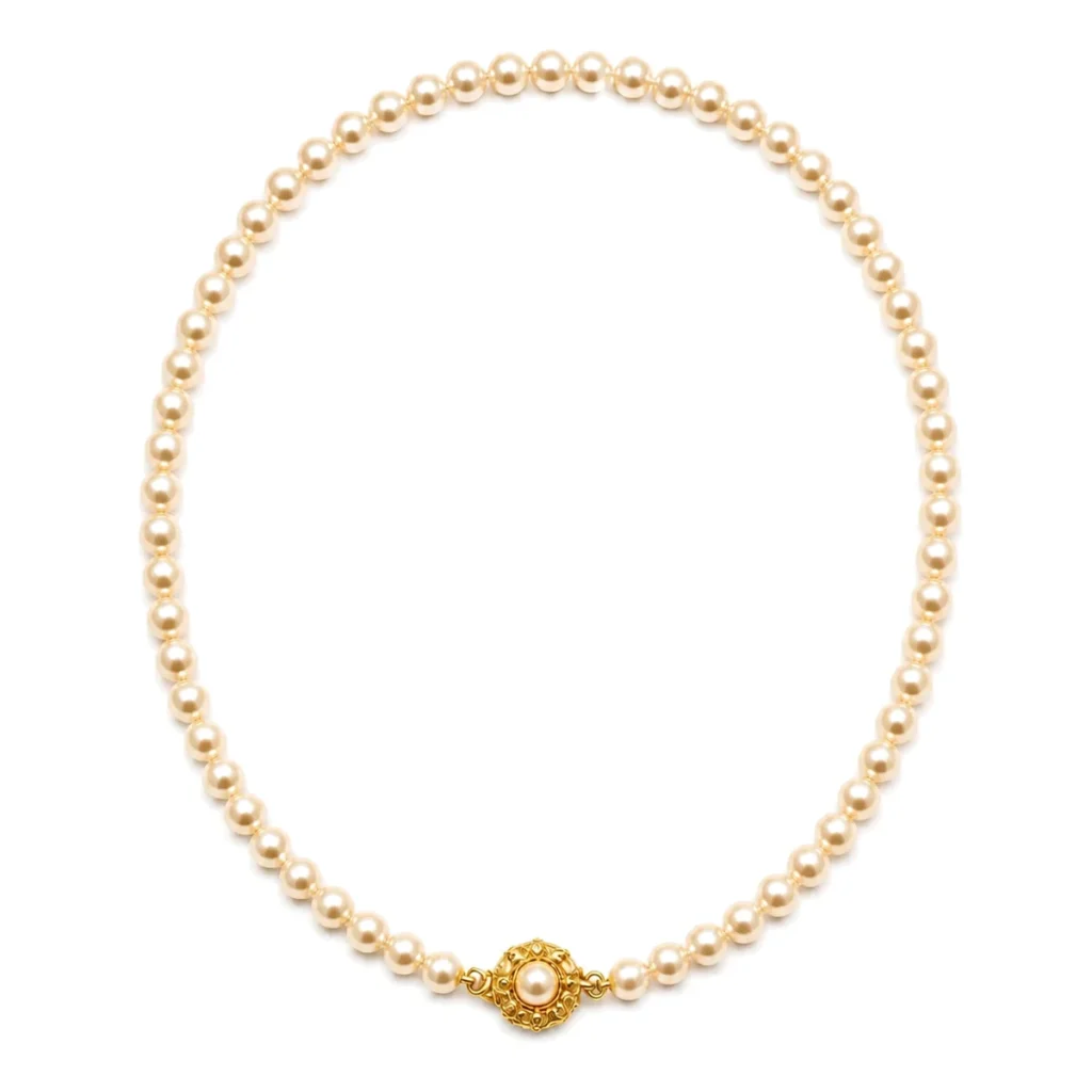 Collar de Perlas Mallorca con Broche Flor Dorado