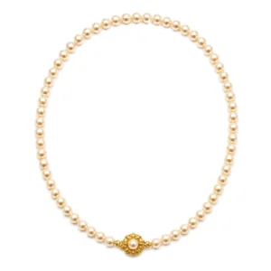 Collar de Perlas Mallorca con Broche Flor Dorado