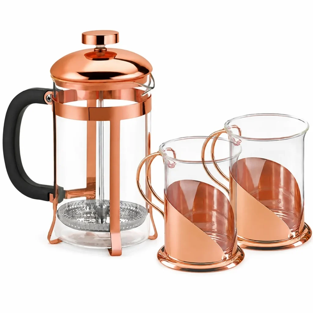 Set Cafetera Francesa Cobrizada con 2 Tazas