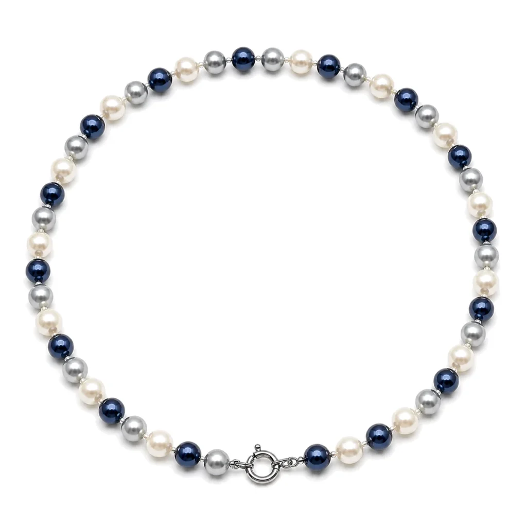 Collar de Perlas Mallorca Gris y Azul 45 cm