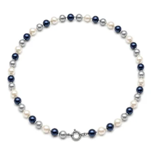Collar de Perlas Mallorca Gris y Azul 45 cm